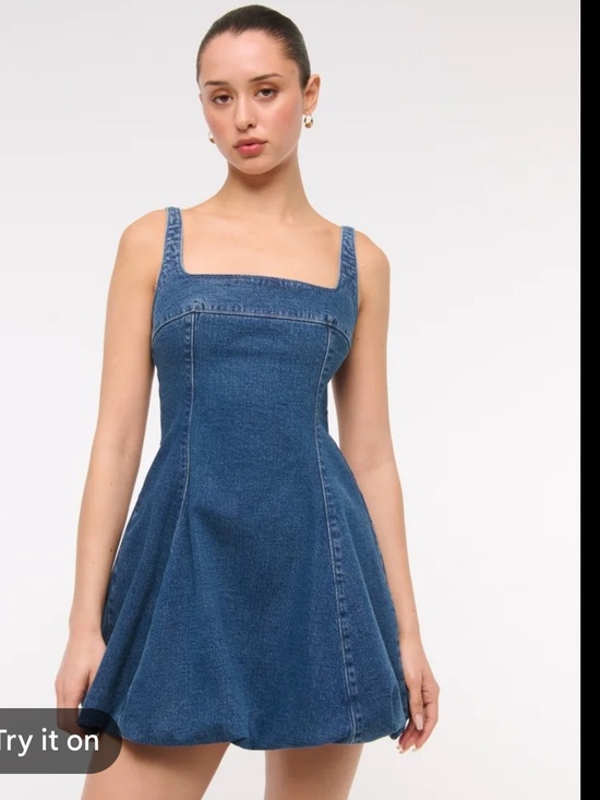 Abercrombie & Fitch Dresses & Skirts - Abercrombie & Fitch Squareneck Bubble Hem Blue Denim Mini Dress Size Medium